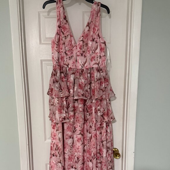 LULUS - Graceful Approach Blush Pink Floral Jacquard Tiered Maxi Dress - Picture 1 of 3